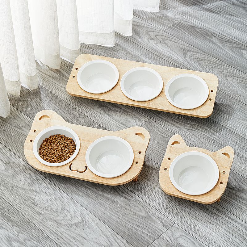 Wholesale Ceramic Pet Bowl Cat Bowls Feeder With Bamboo Holder