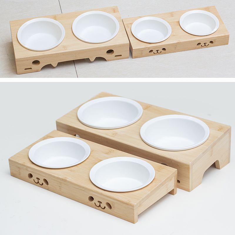 Wholesale Ceramic Pet Bowls Cat Bowls Feeder With Bamboo Holder