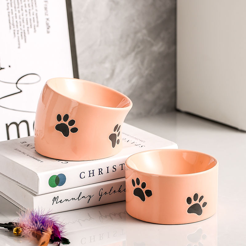 Wholesale Ceramic Pet Bowls Cat Dog Bowls Feeder Paw Silk Print