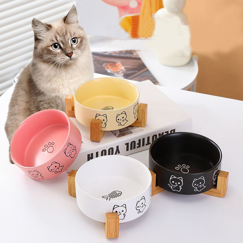 Wholesale Ceramic Pet Cat Round Bowls Feeder Silk Print