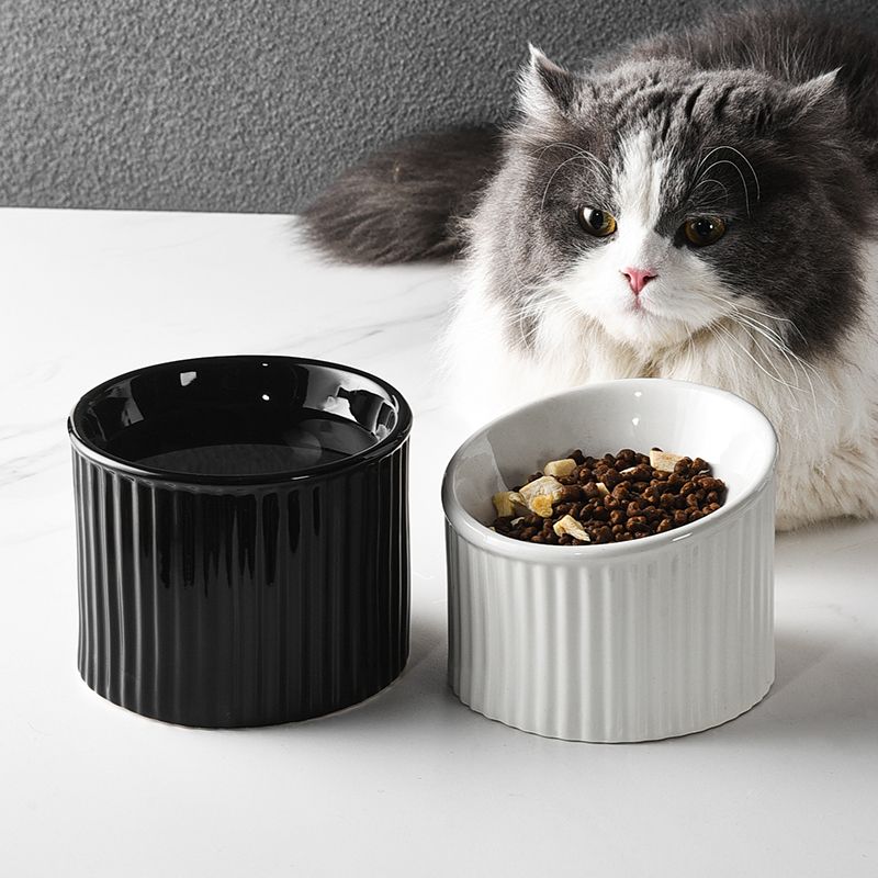 Wholesale Ceramic Pet Cat Dog Bowls Feeder Black White