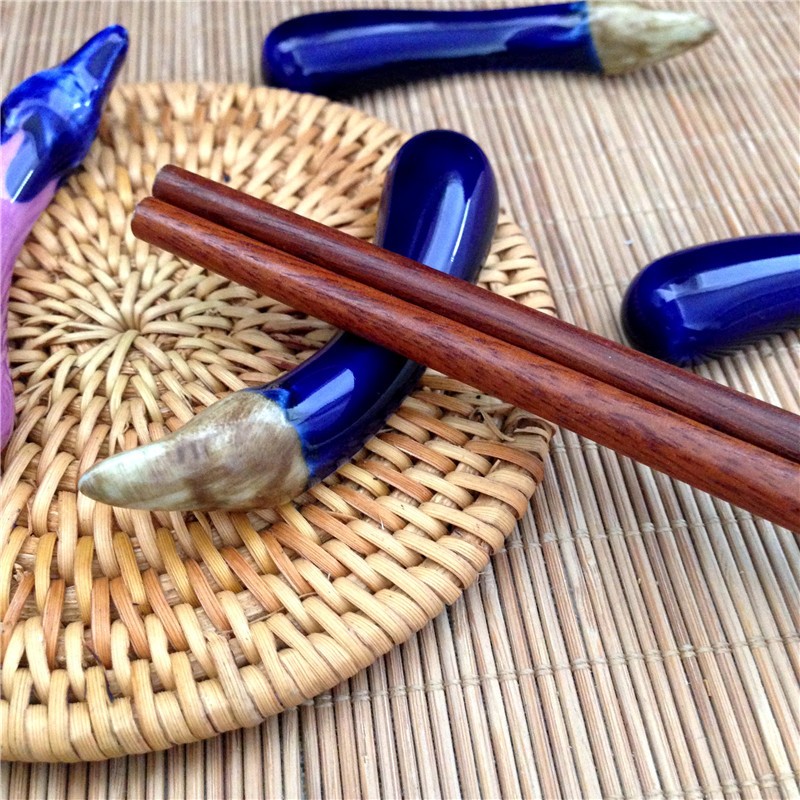 Wholesale Ceramic Eggplant Chopstick Rest Holder Hand Painted