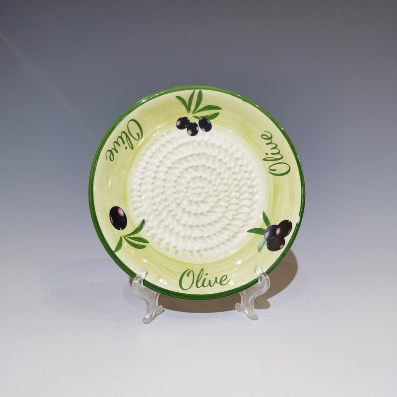 Wholesale Hand Painting Olive Design Ceramic Grater Plate