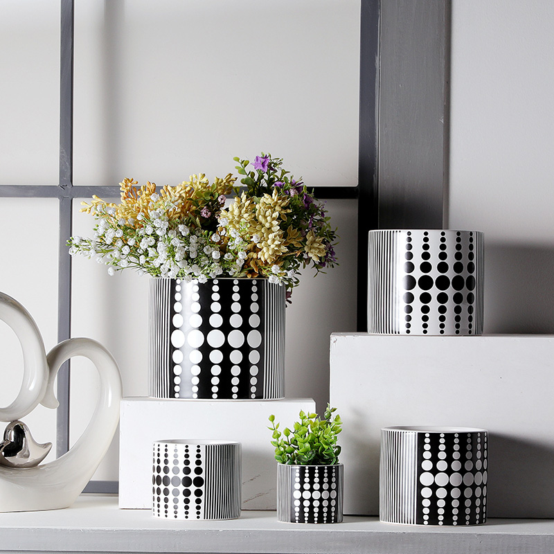 Wholesale Custom Ceramic Round Dot Decal Flower Vase Pot