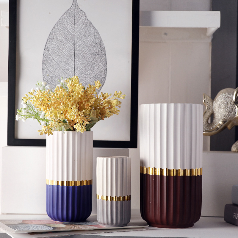 Wholesale Custom Ceramic Vase Multi-Color Golden Line Flower Pots